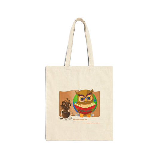Cotton Canvas Tote Bag "Owl with coffee"