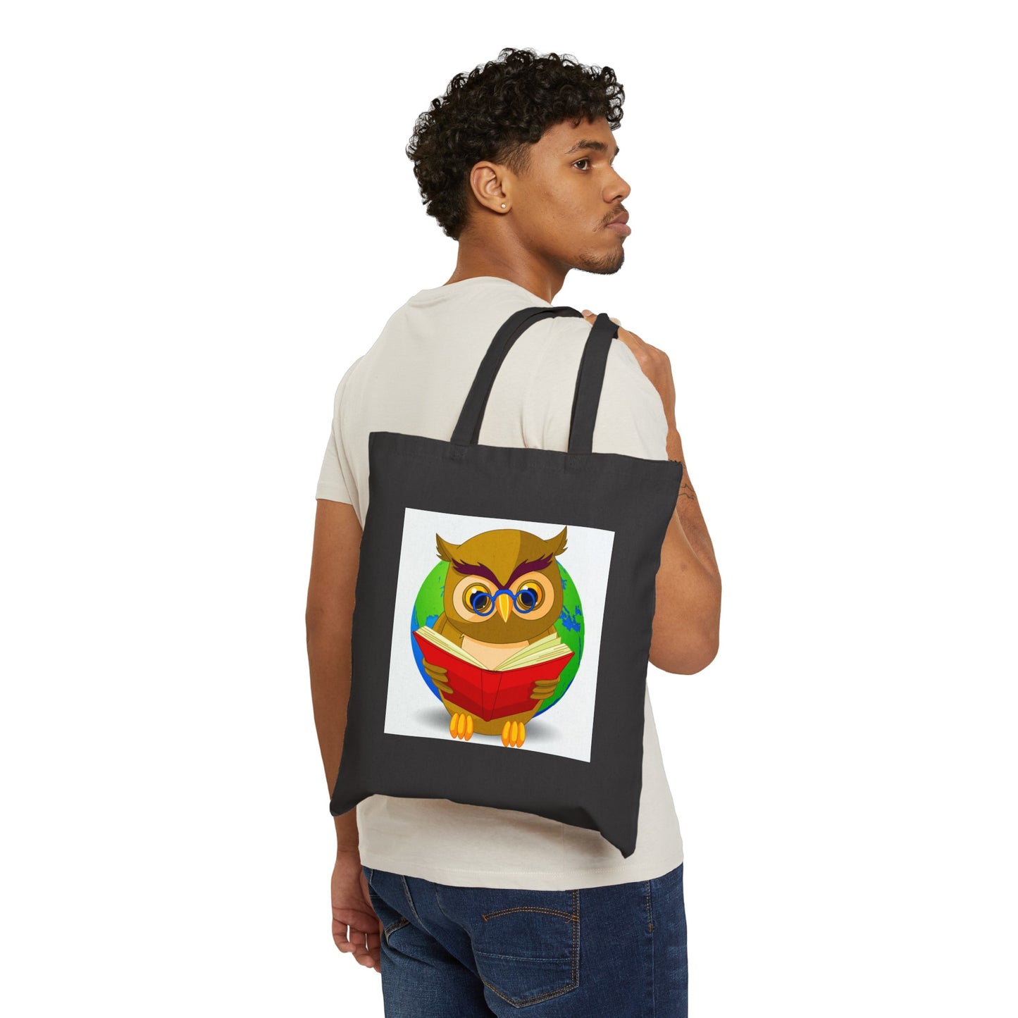Cotton Canvas Tote Bag: Owl Reading