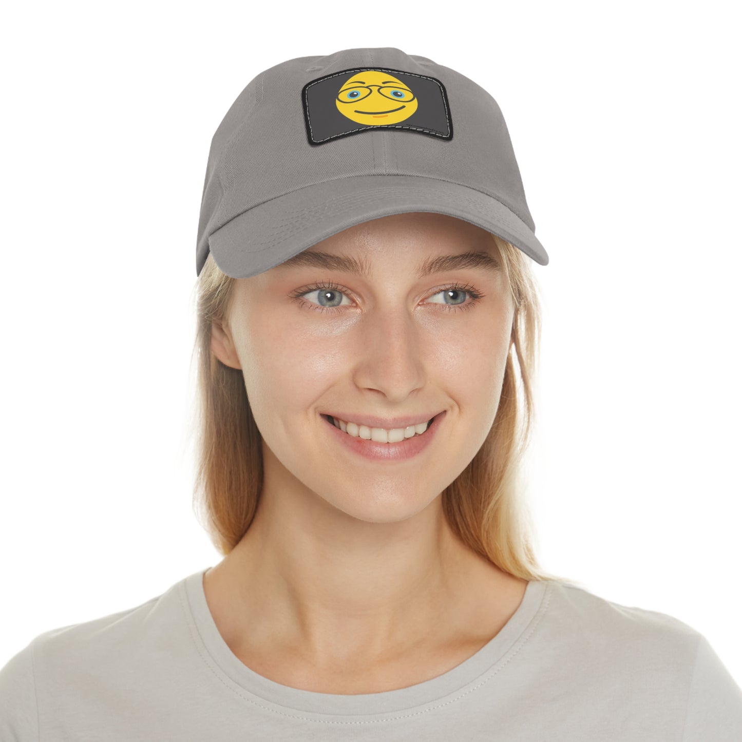 Dad Hat with Leather Patch (Rectangle) "Smiley Face with Glasses"