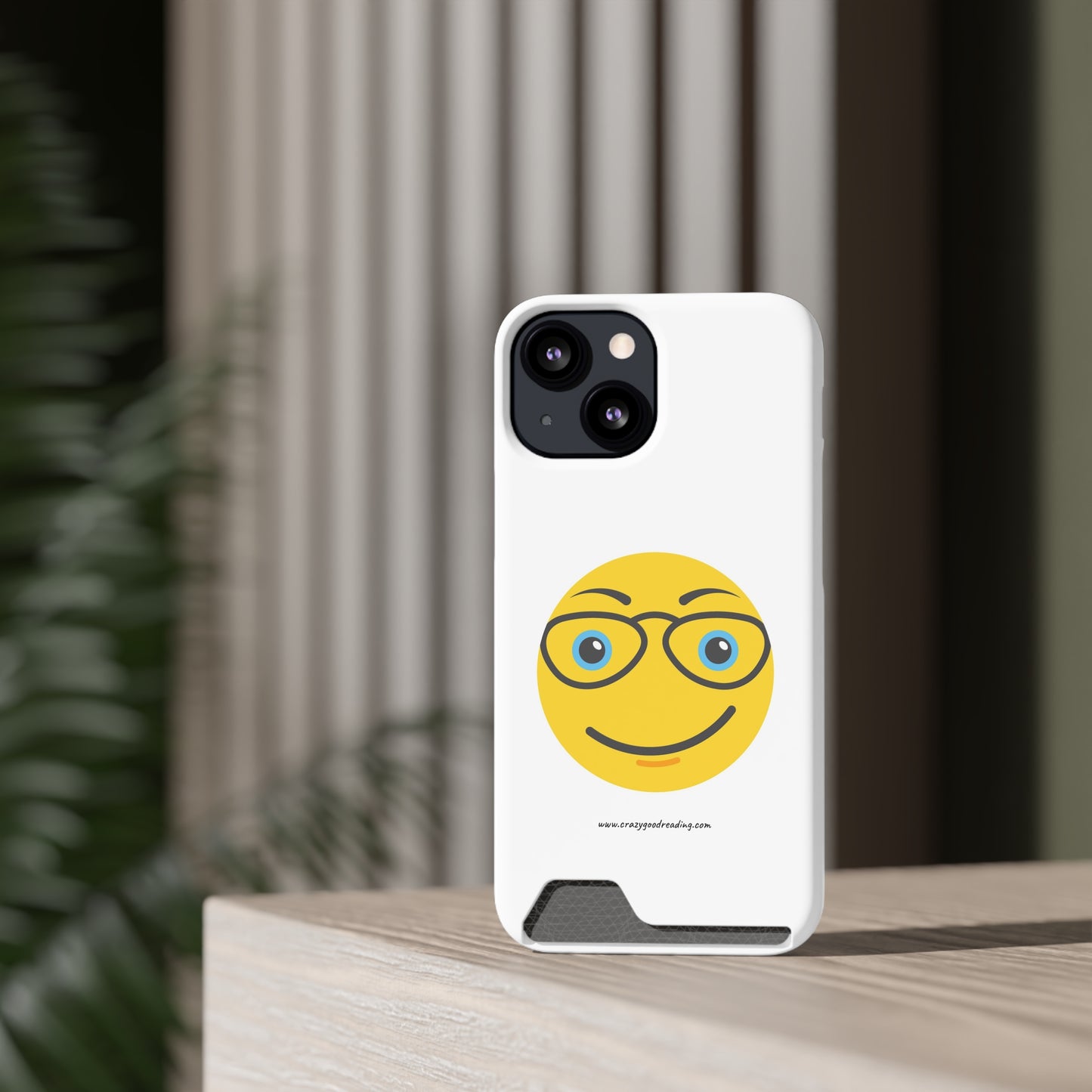 Phone Case With Card Holder "Smiley Face with Glasses"