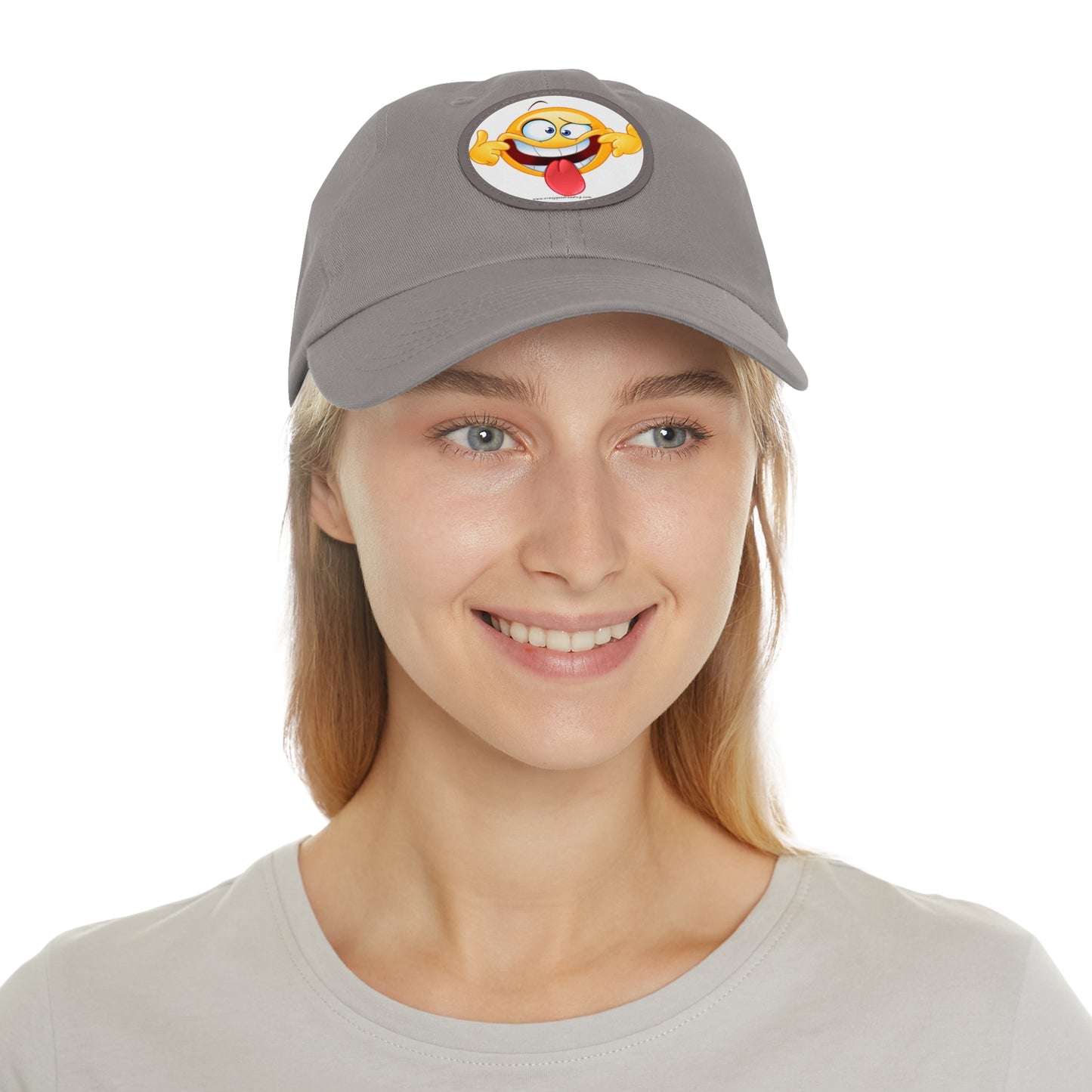 Dad Hat with Leather Patch (Round) goofy smiley face