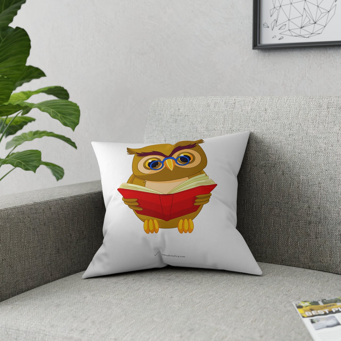 Broadcloth Pillow Owl Reading