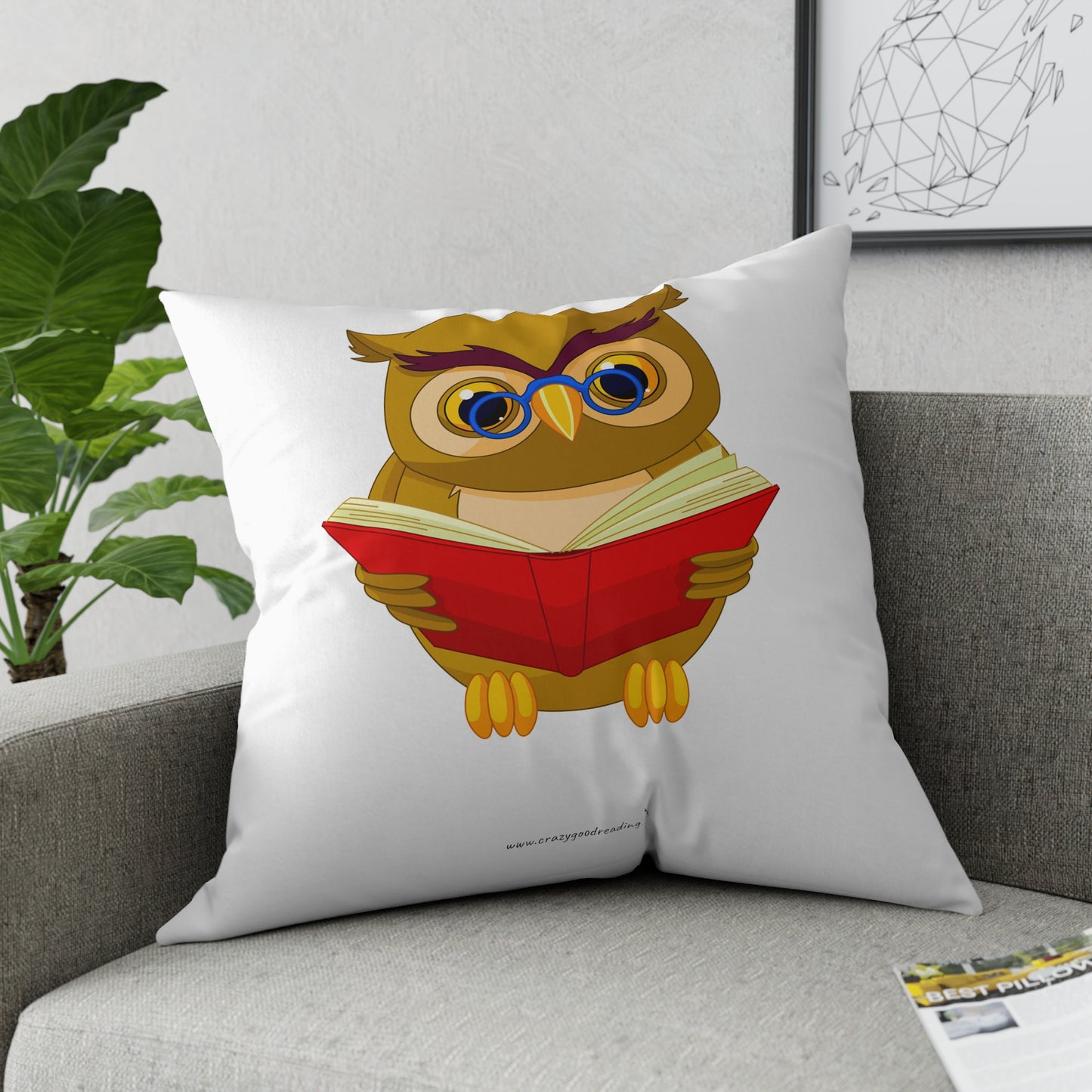 Broadcloth Pillow Owl Reading