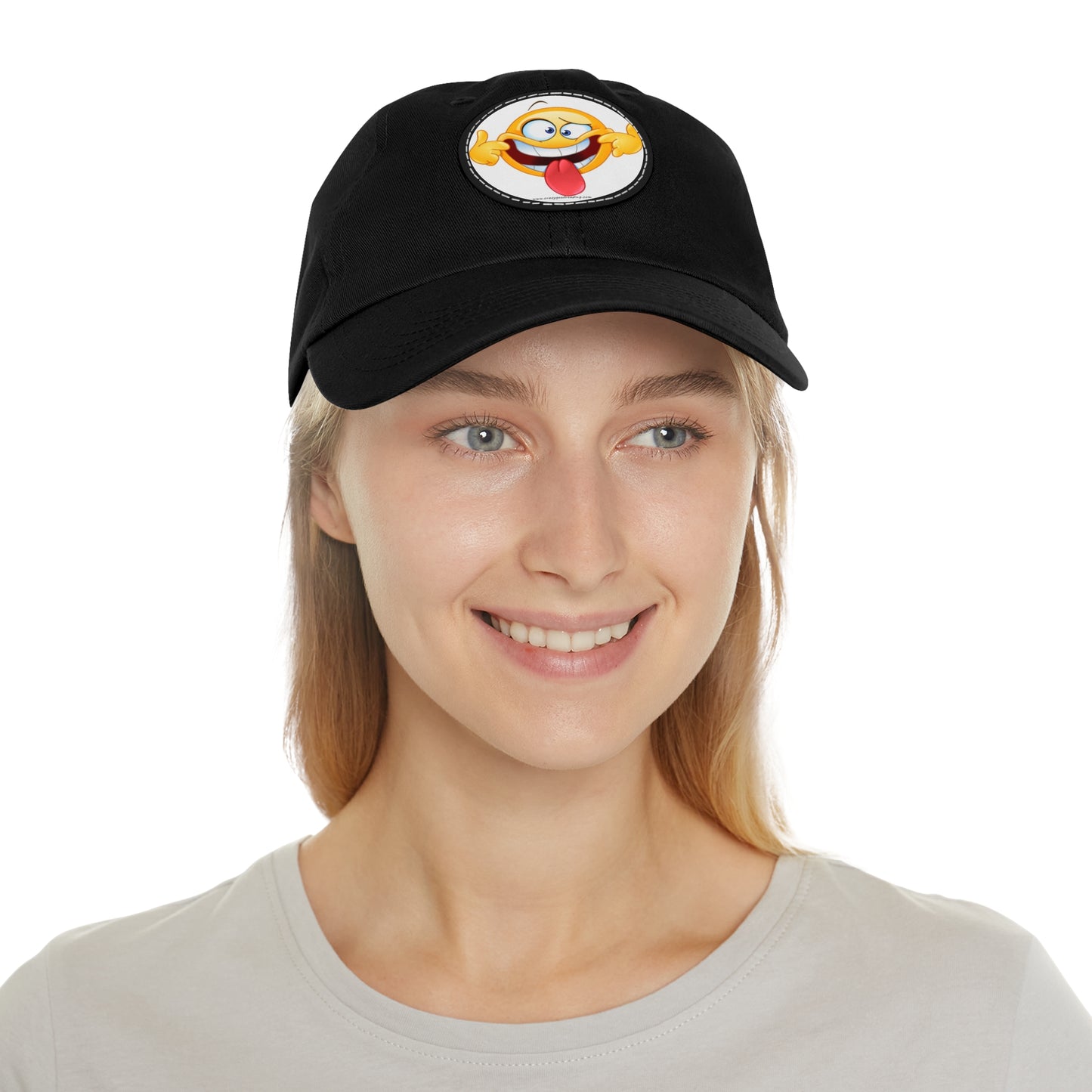 Dad Hat with Leather Patch (Round) goofy smiley face