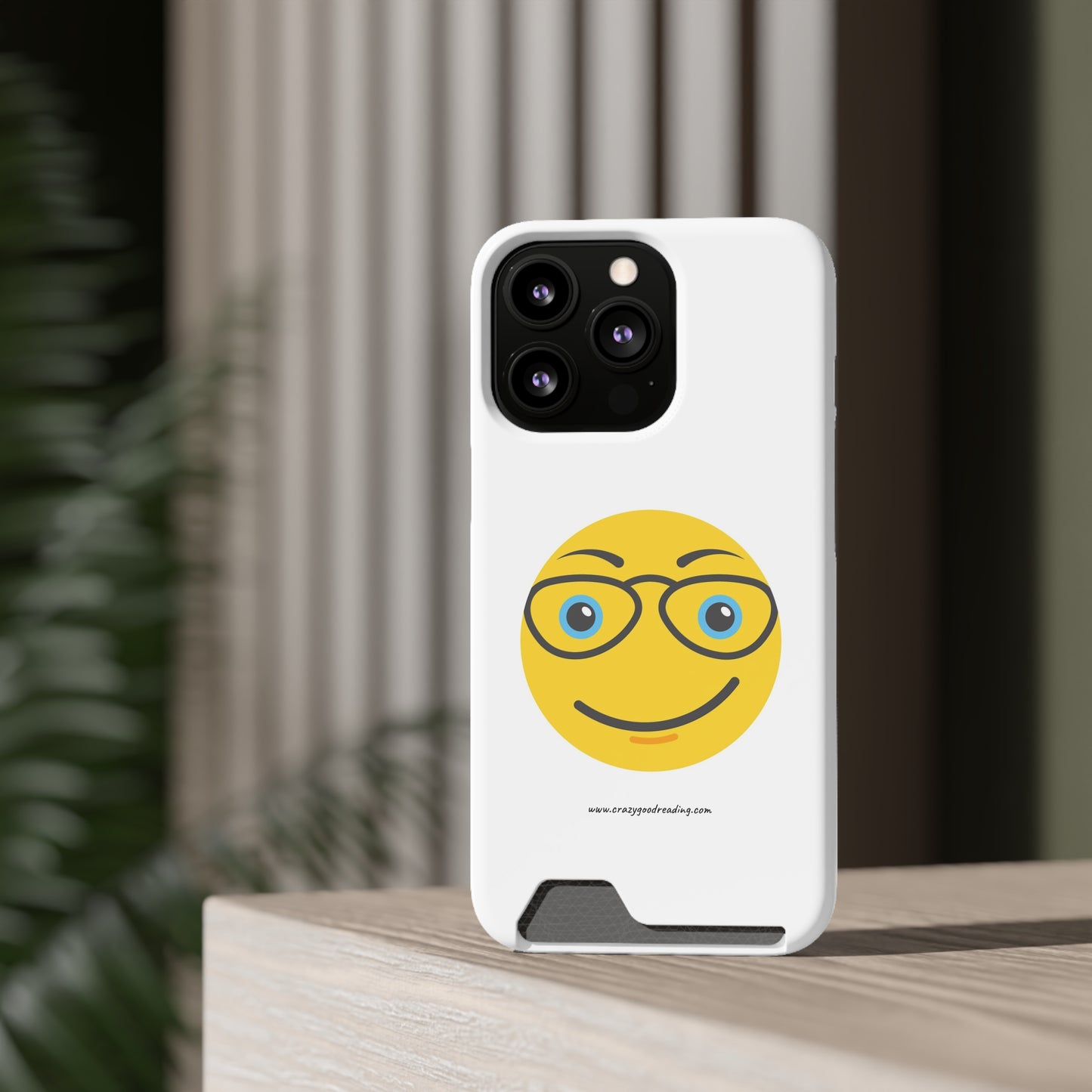 Phone Case With Card Holder "Smiley Face with Glasses"