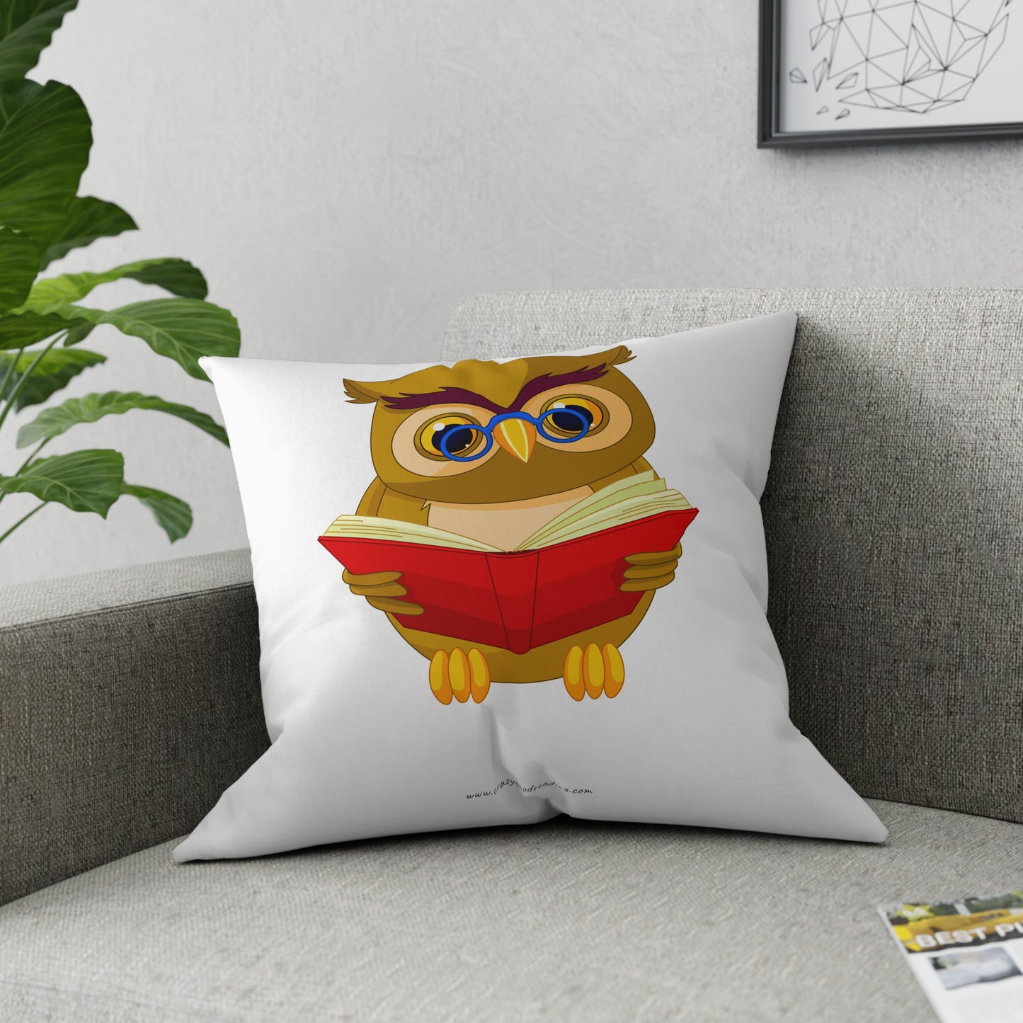 Broadcloth Pillow Owl Reading