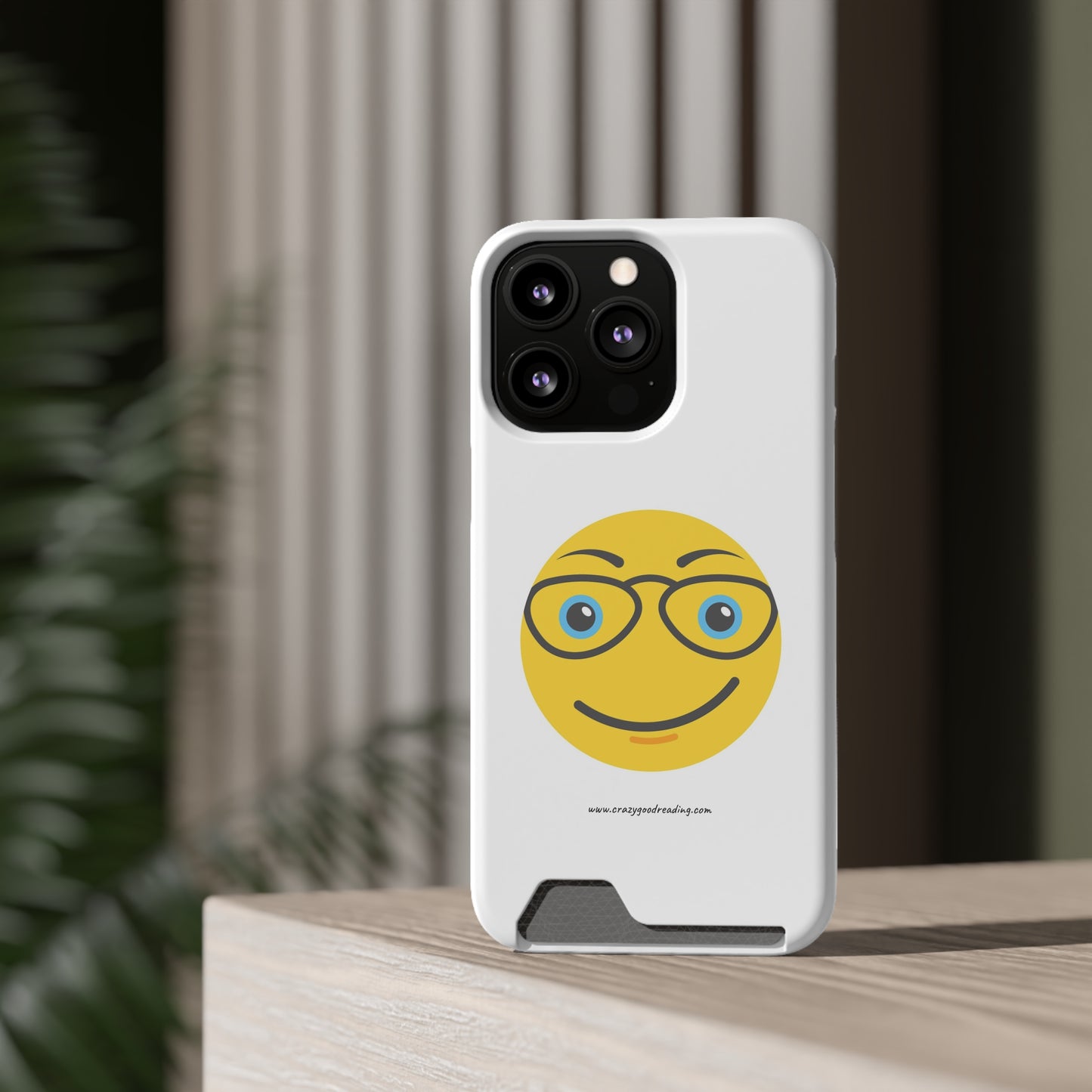 Phone Case With Card Holder "Smiley Face with Glasses"