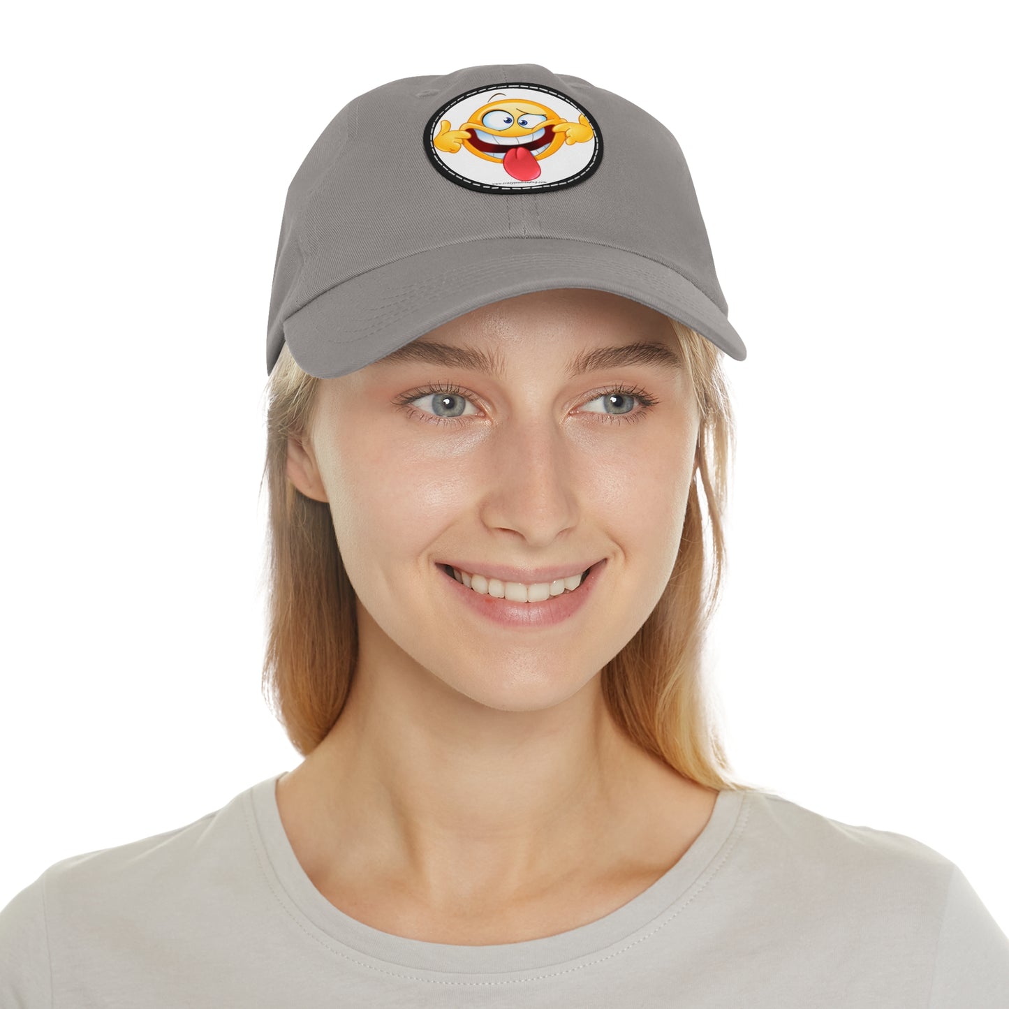 Dad Hat with Leather Patch (Round) goofy smiley face