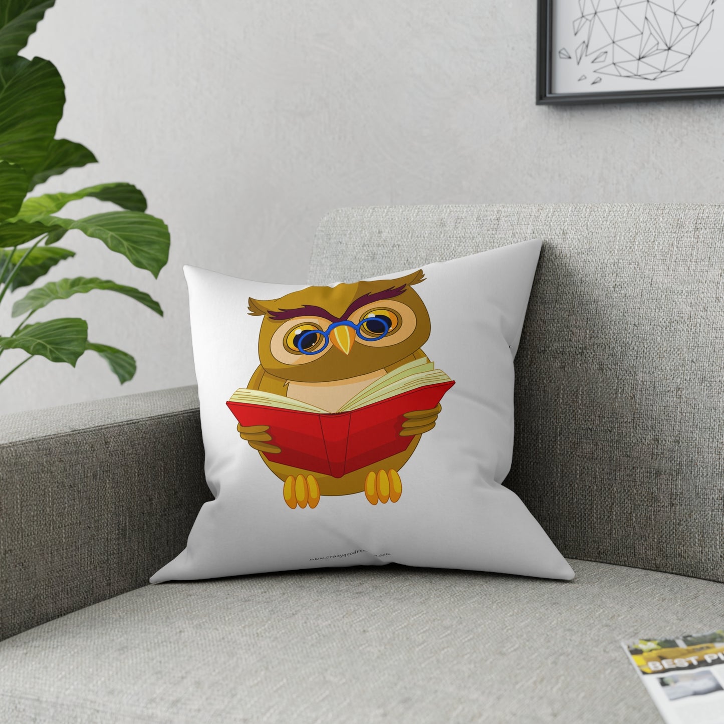 Broadcloth Pillow Owl Reading