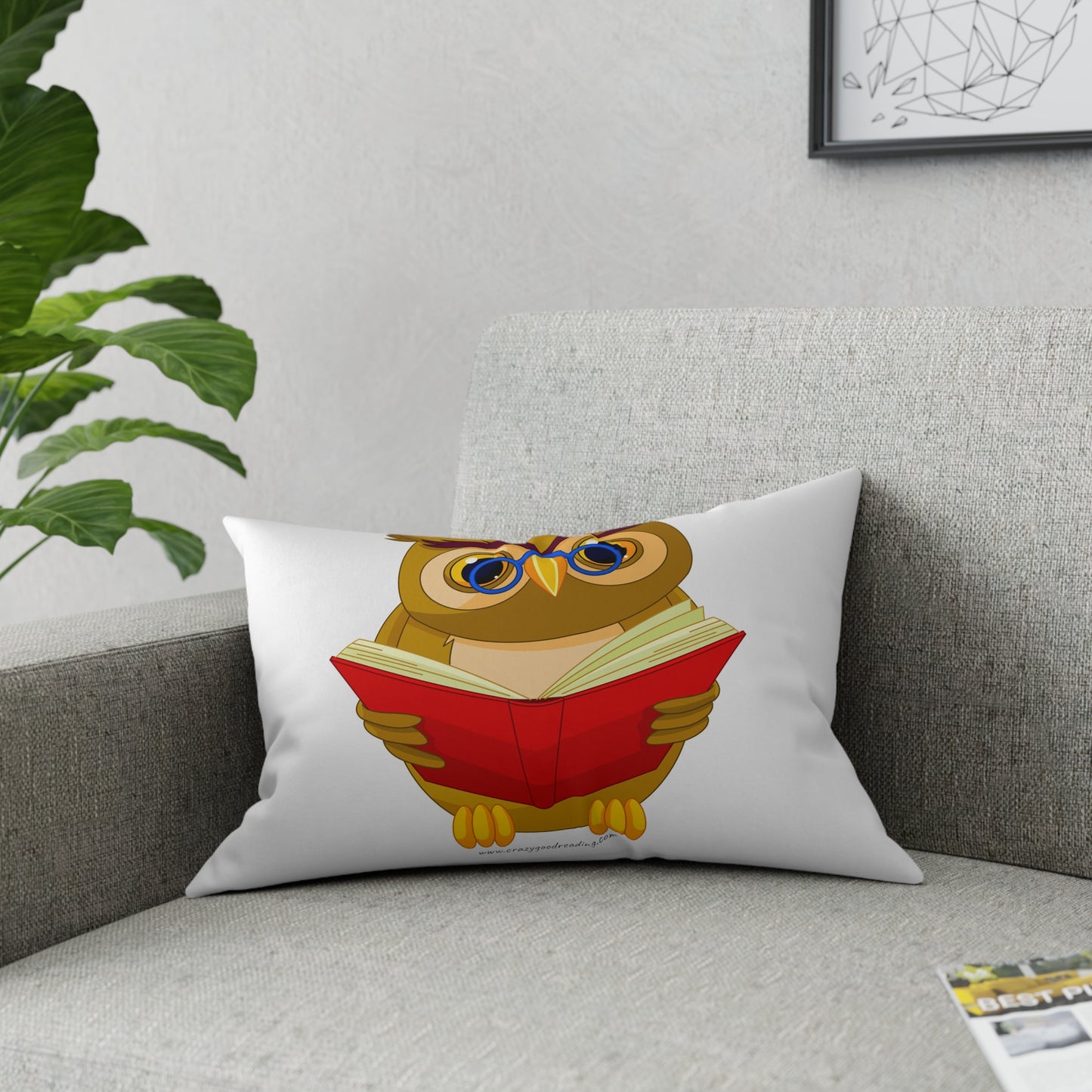 Broadcloth Pillow Owl Reading