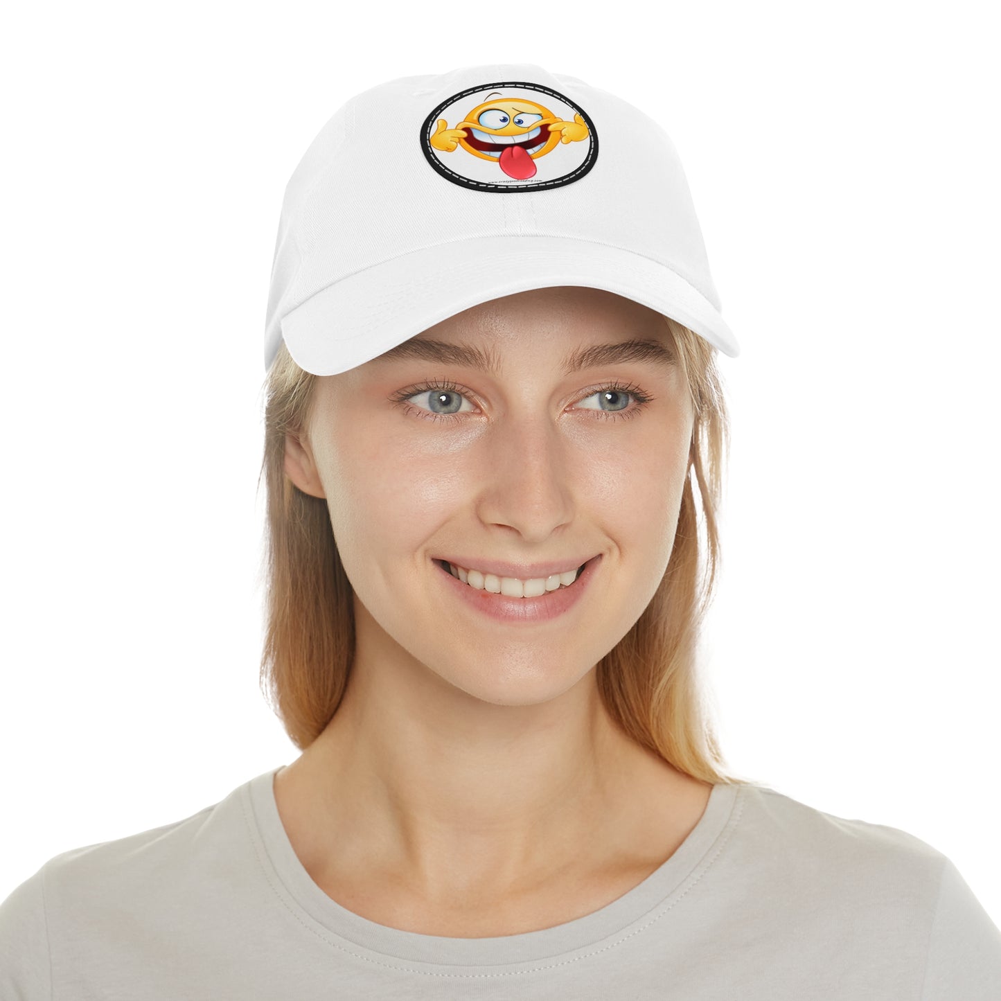 Dad Hat with Leather Patch (Round) goofy smiley face