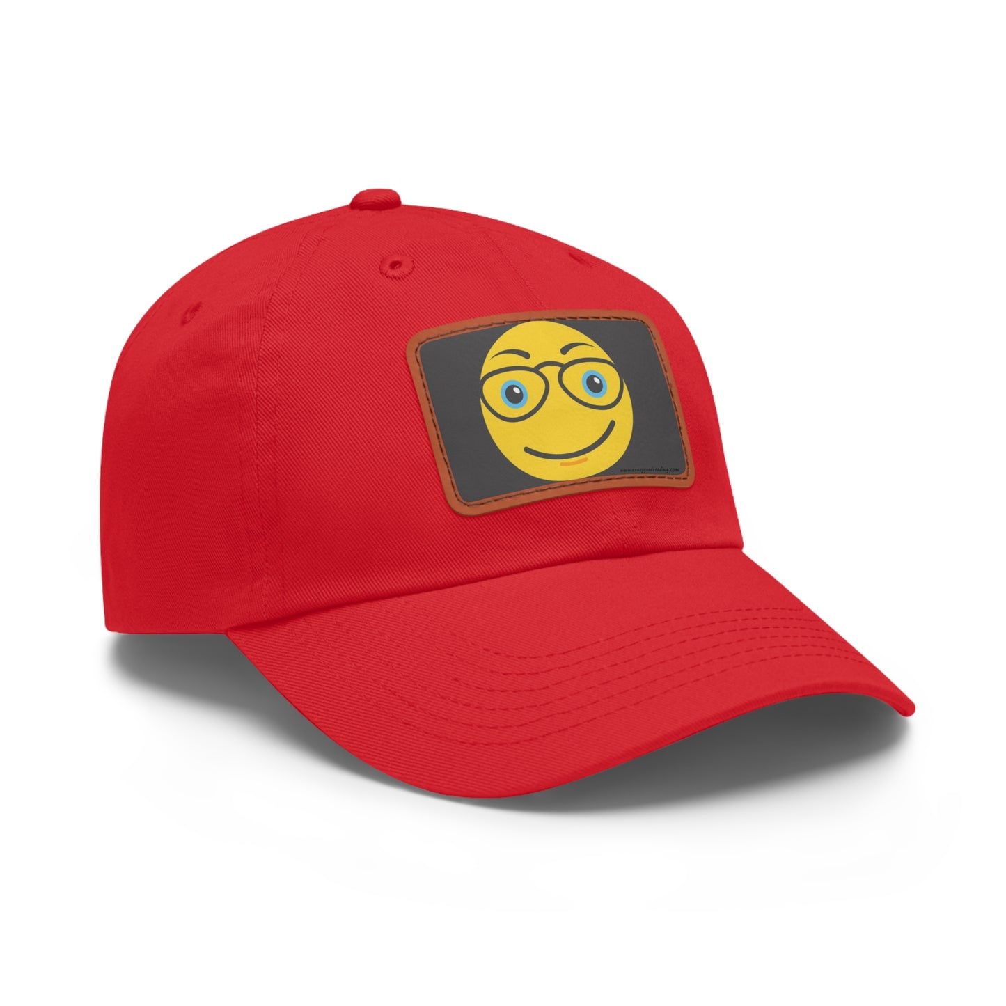 Dad Hat with Leather Patch (Rectangle) "Smiley Face with Glasses"