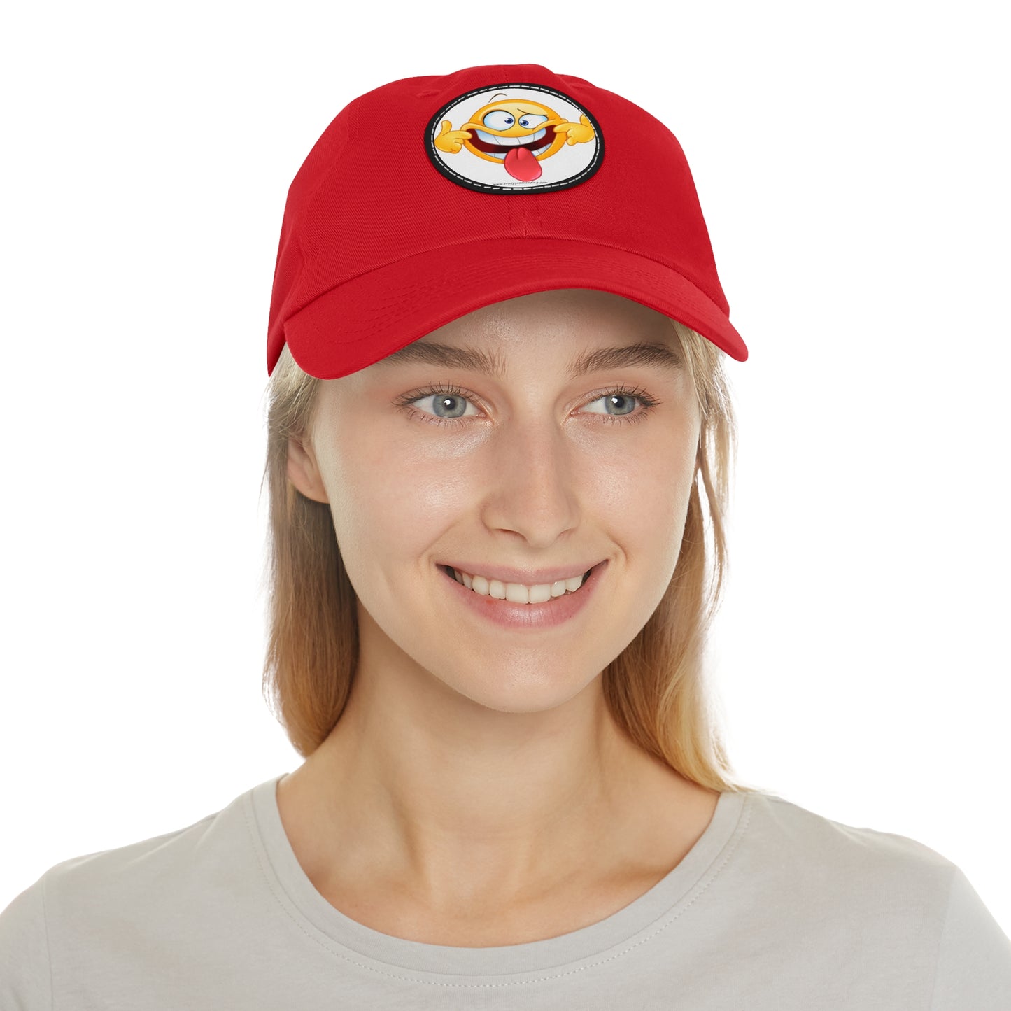 Dad Hat with Leather Patch (Round) goofy smiley face