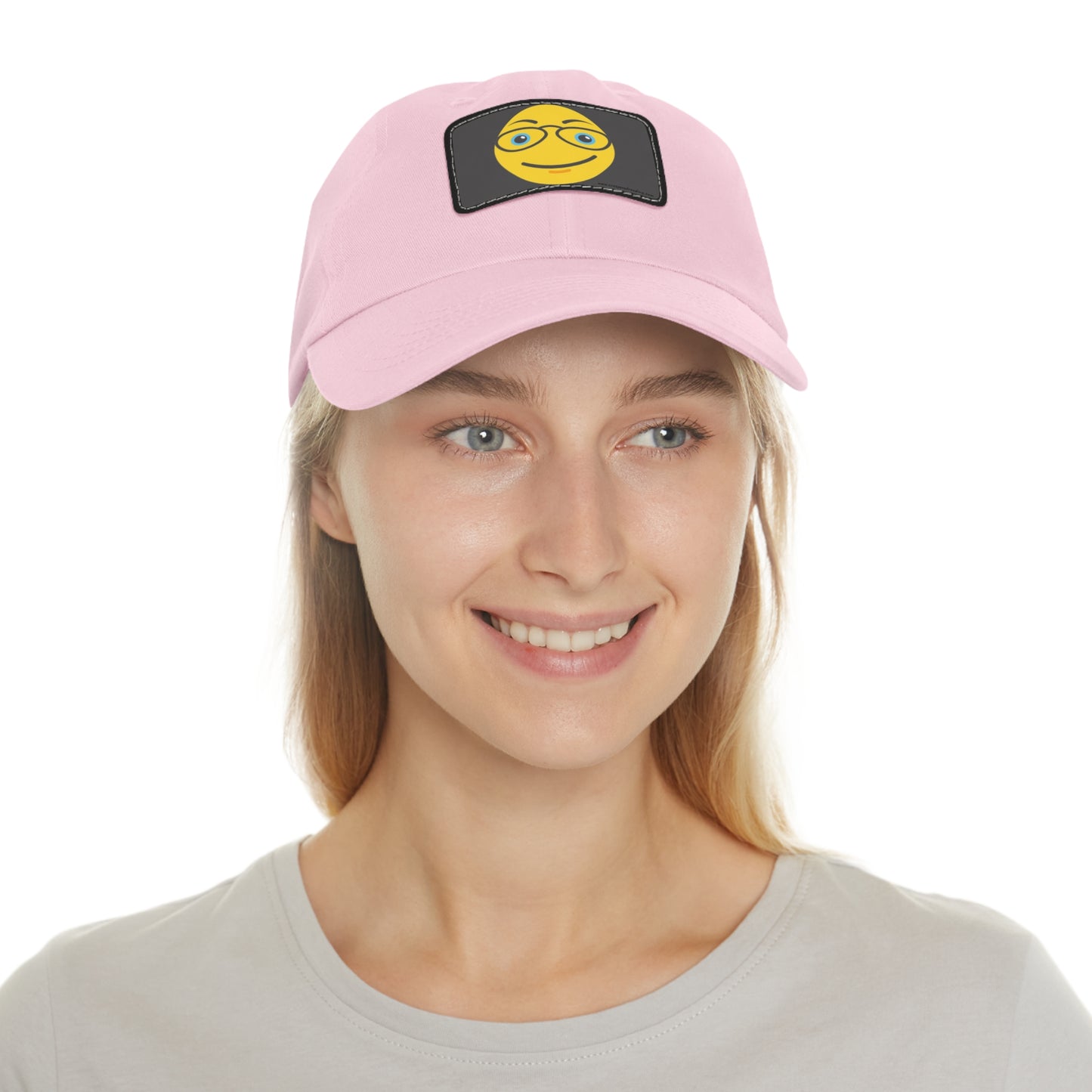 Dad Hat with Leather Patch (Rectangle) "Smiley Face with Glasses"