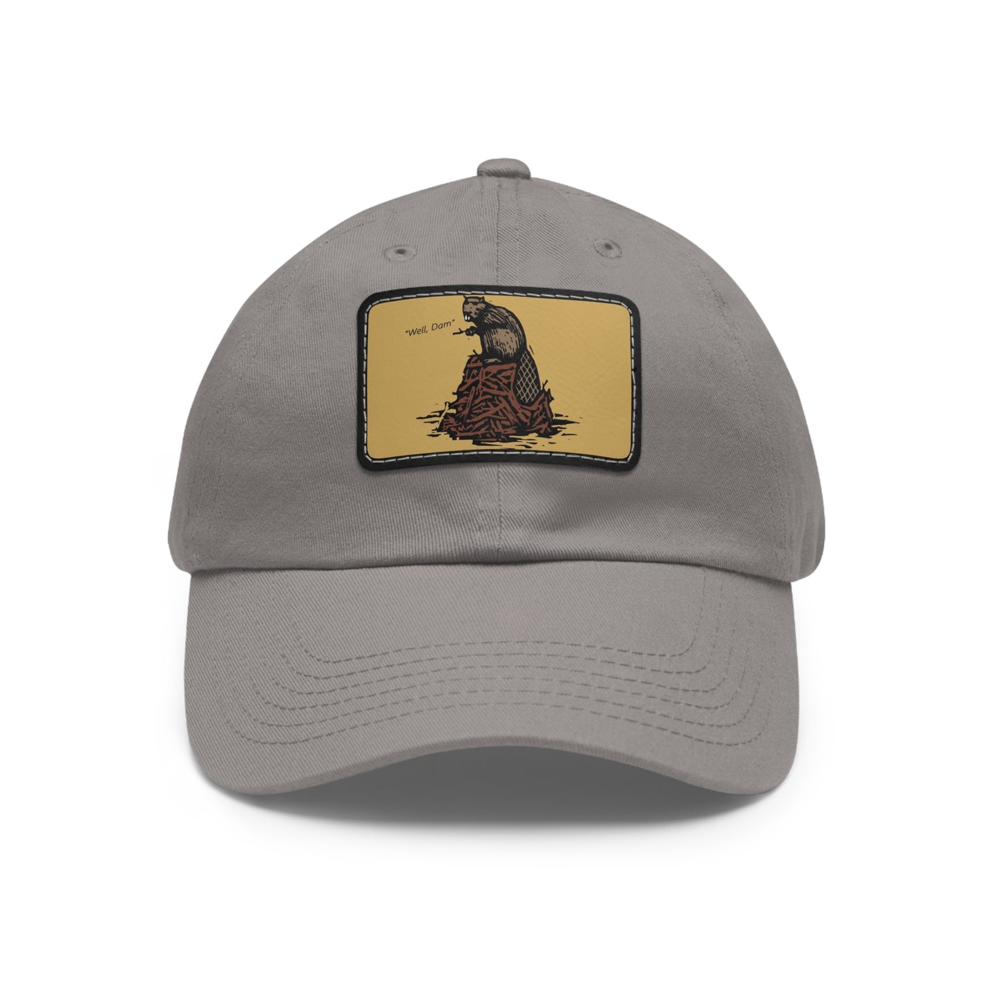 Dad Hat with Leather Patch (Rectangle) "Well damn"